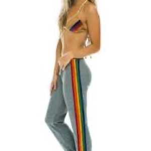 Aviator Nation WOMEN'S SWEATPANTS GRAY RAINBOW STRIPES XL brand new never worn